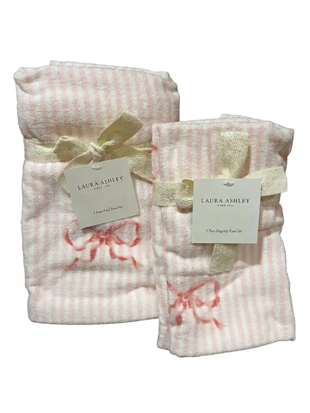 🎀 Laura Ashley Curtsey Bows Pink Bathroom Towel Set- 2 hand / 2 tip coquette NWT